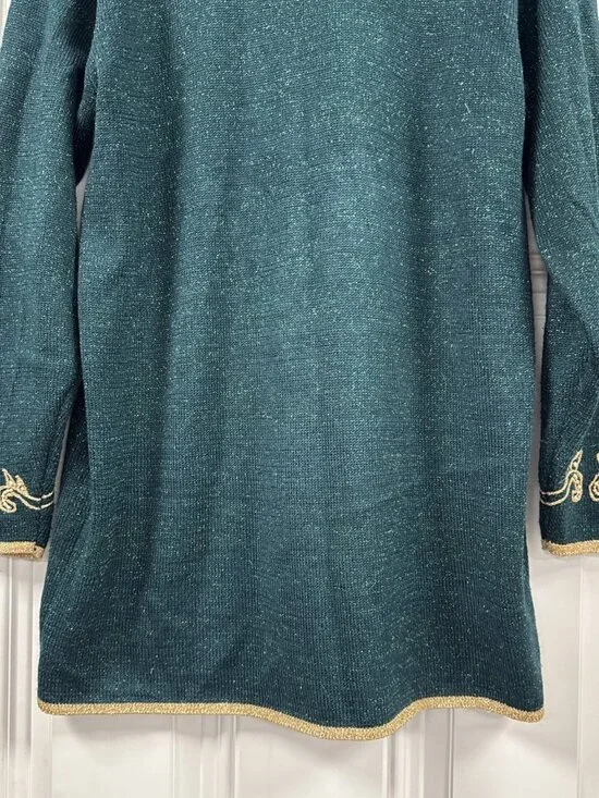 Vintage Jaclyn Smith Green Metallic Beaded Embroidered Floral Cardigan Sweater M - Picture 13 of 13